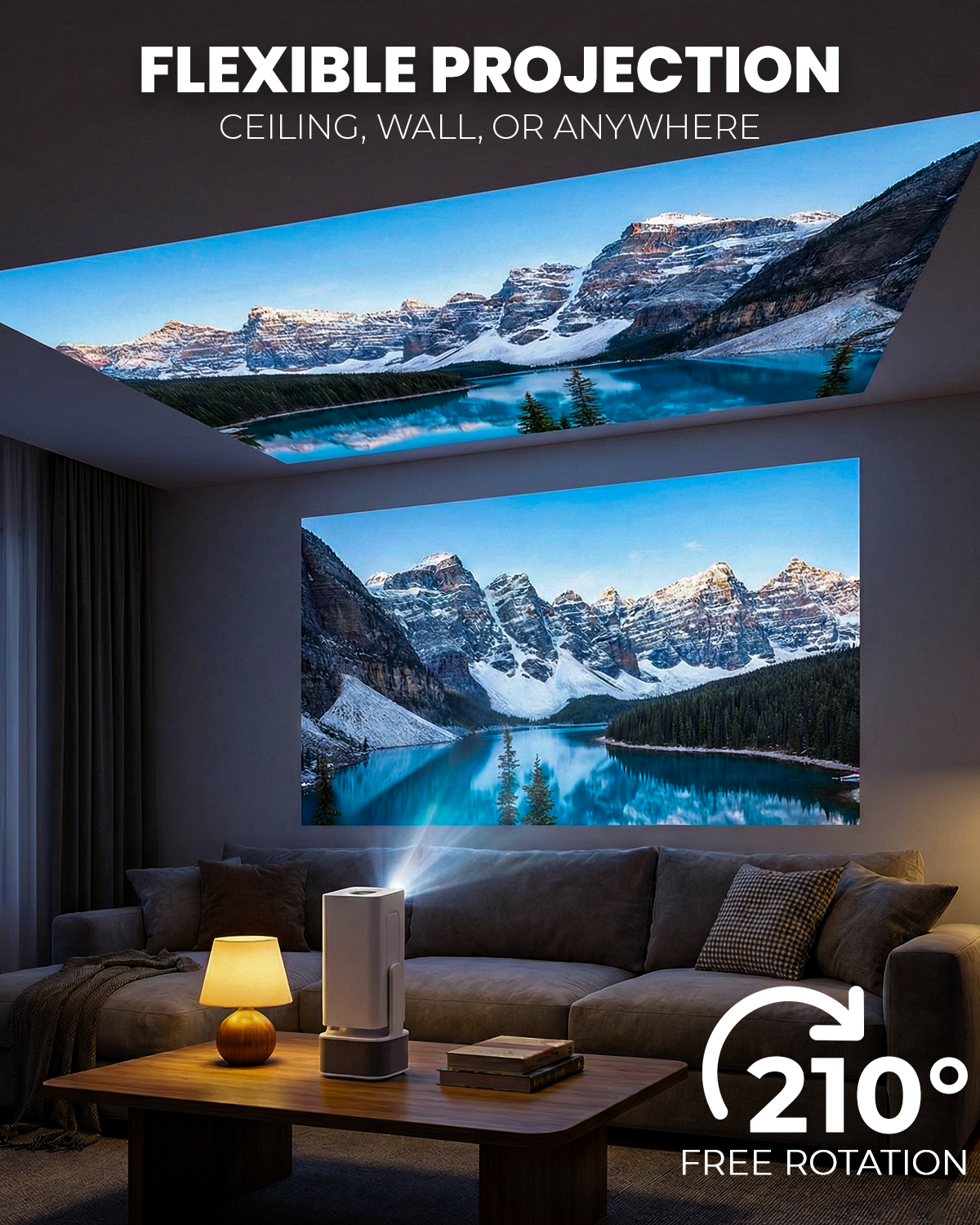 Smart Mini Projector 350 ANSI, Native 1080P Full HD 4K Supported, WiFi & Bluetooth, With Android, 270° Rotatation with Dolby Dual Speakers, Projector For Bedroom
